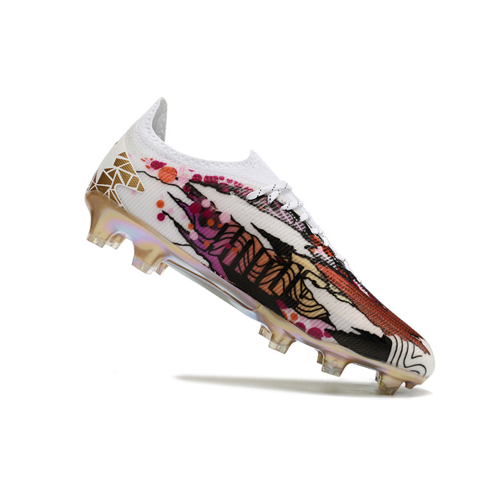 Chuteira Campo Puma Ultra Ultimate FG Branca, Azul e Rosa 