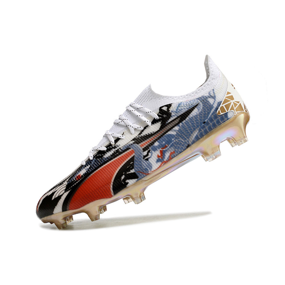 Chuteira Campo Puma Ultra Ultimate FG Branca, Azul e Rosa 