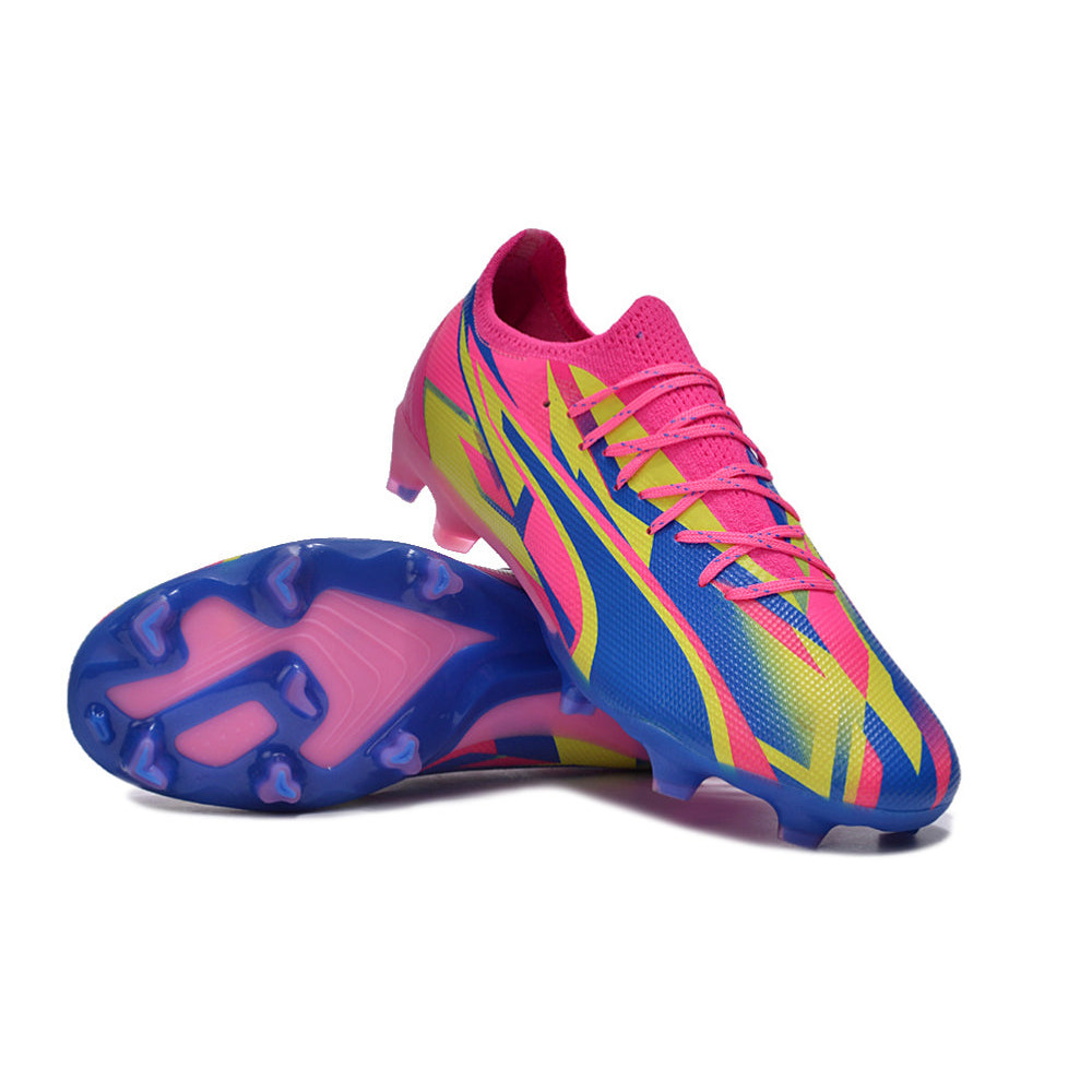 Chuteira Campo Puma Ultra Ultimate FG Rosa, Azul e Amarelo 