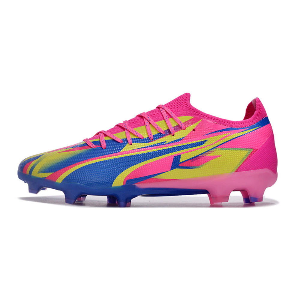 Chuteira Campo Puma Ultra Ultimate FG Rosa, Azul e Amarelo 