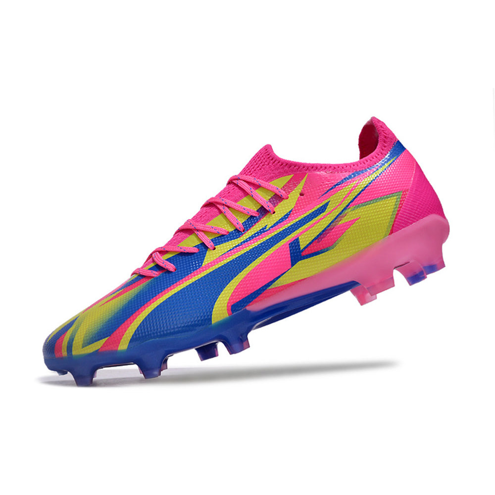 Chuteira Campo Puma Ultra Ultimate FG Rosa, Azul e Amarelo 