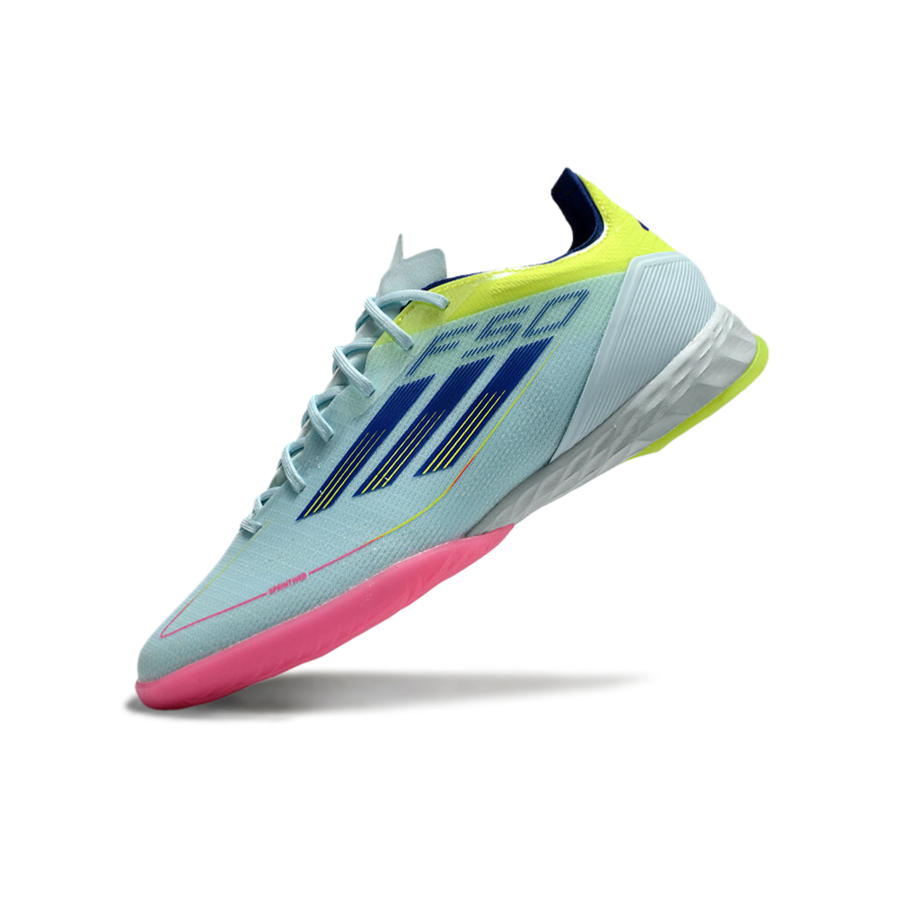 Chuteira Futsal Adidas F50 IC Azul, Rosa e Amarelo 