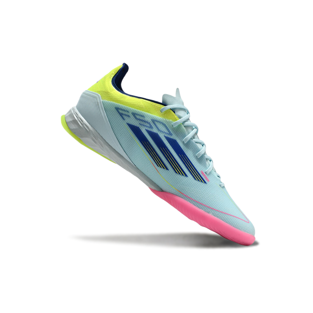 Chuteira Futsal Adidas F50 IC Azul, Rosa e Amarelo 