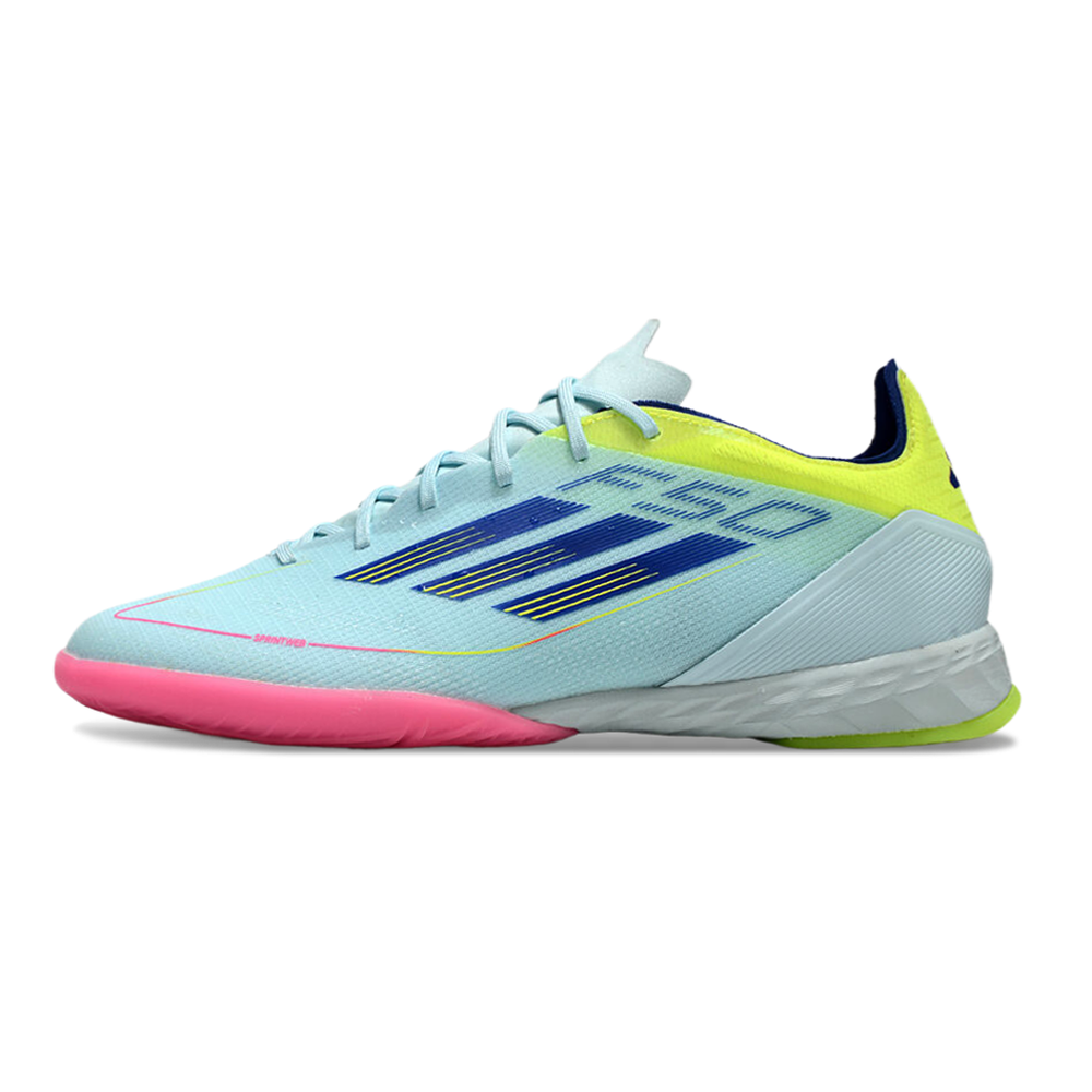 Chuteira Futsal Adidas F50 IC Azul, Rosa e Amarelo 