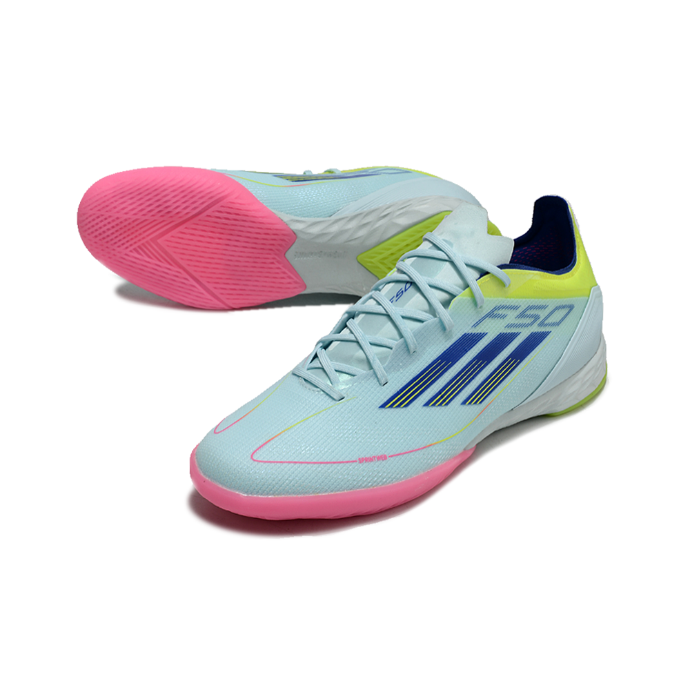 Chuteira Futsal Adidas F50 IC Azul, Rosa e Amarelo 