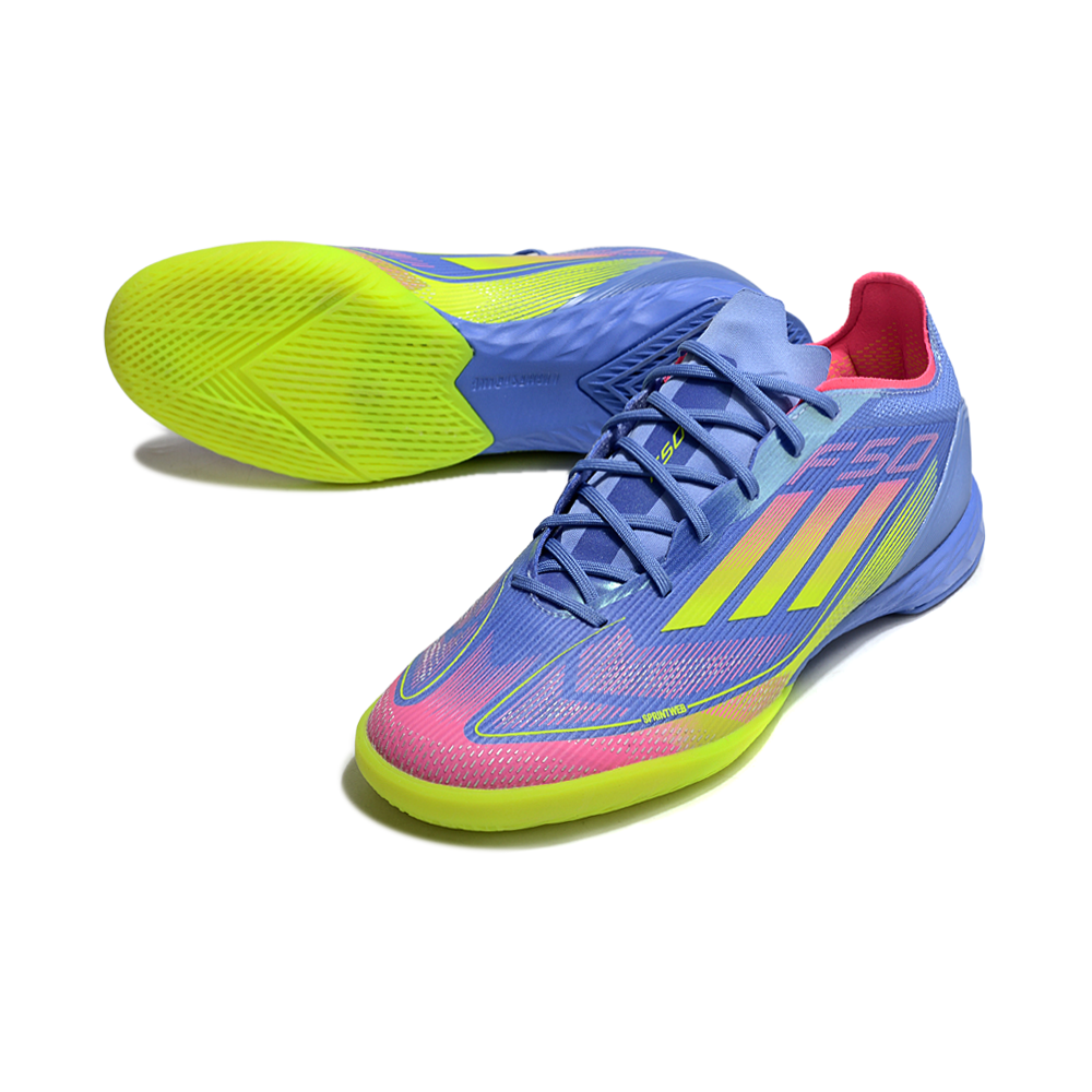 Chuteira Futsal Adidas F50 IC Azul, Verde e Rosa 