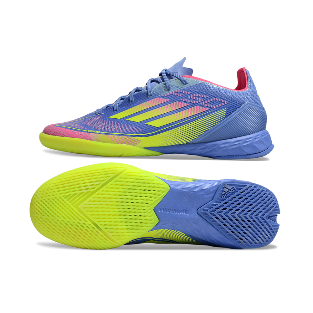 Chuteira Futsal Adidas F50 IC Azul, Verde e Rosa 