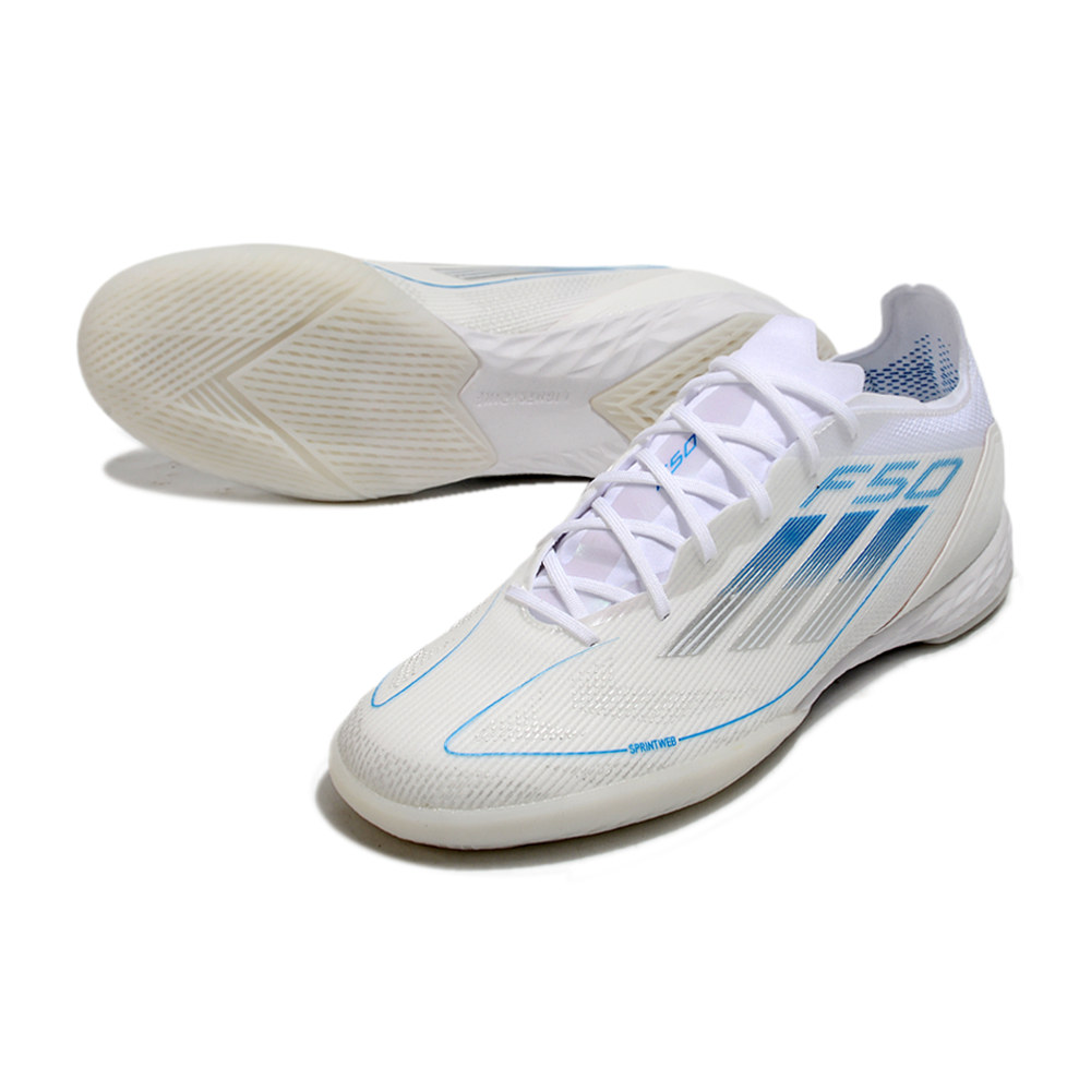 Chuteira Futsal Adidas F50 IC Branca e Azul 