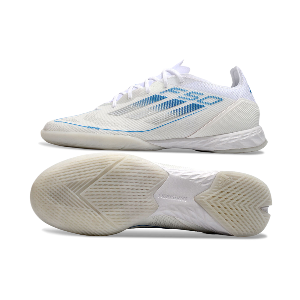 Chuteira Futsal Adidas F50 IC Branca e Azul 