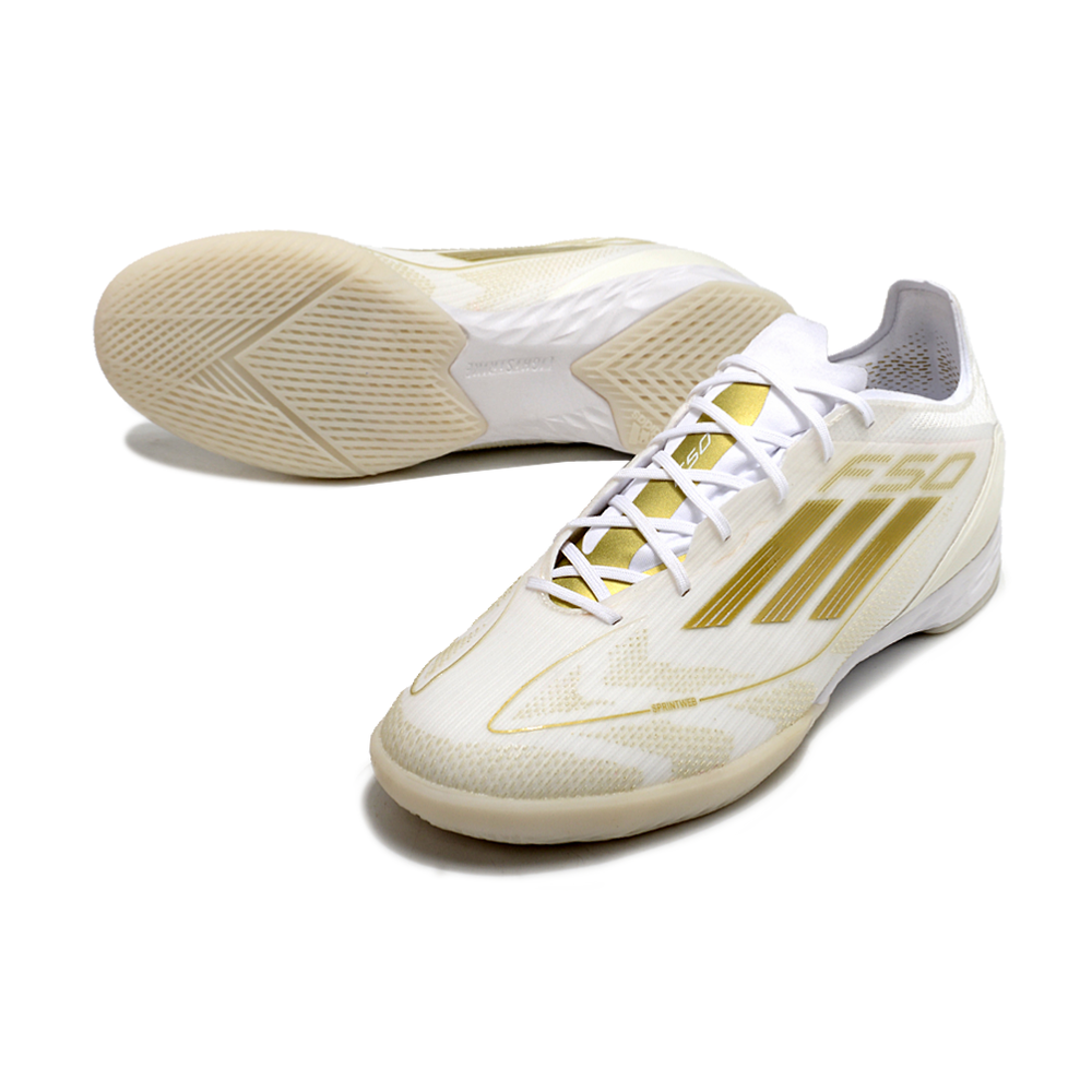 Chuteira Futsal Adidas F50 IC Branca e Dourada 
