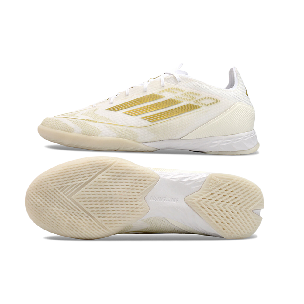 Chuteira Futsal Adidas F50 IC Branca e Dourada 