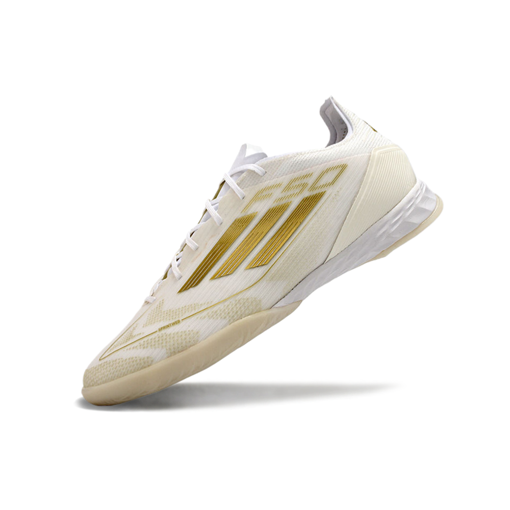 Chuteira Futsal Adidas F50 IC Branca e Dourada 