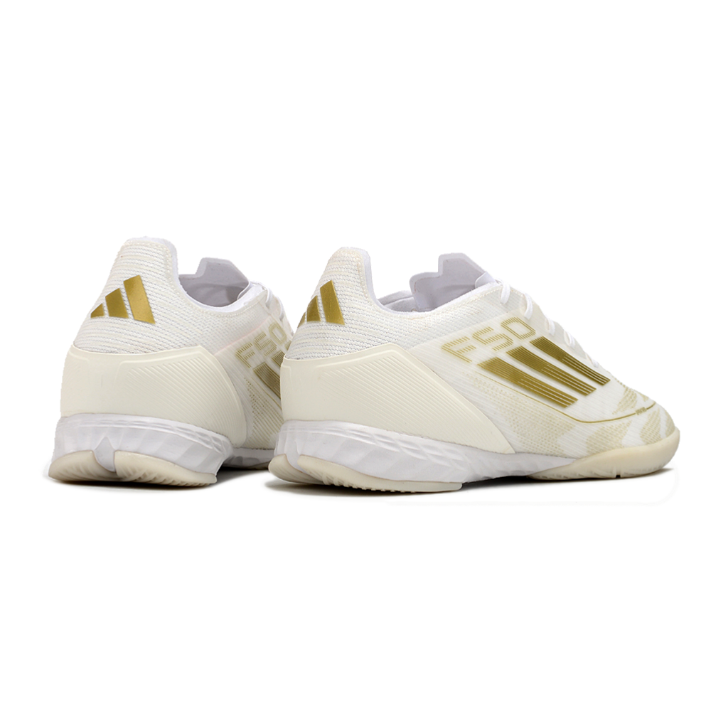 Chuteira Futsal Adidas F50 IC Branca e Dourada 