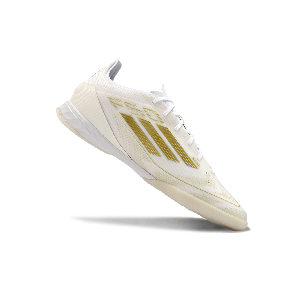 Chuteira Futsal Adidas F50 IC Branca e Dourada 