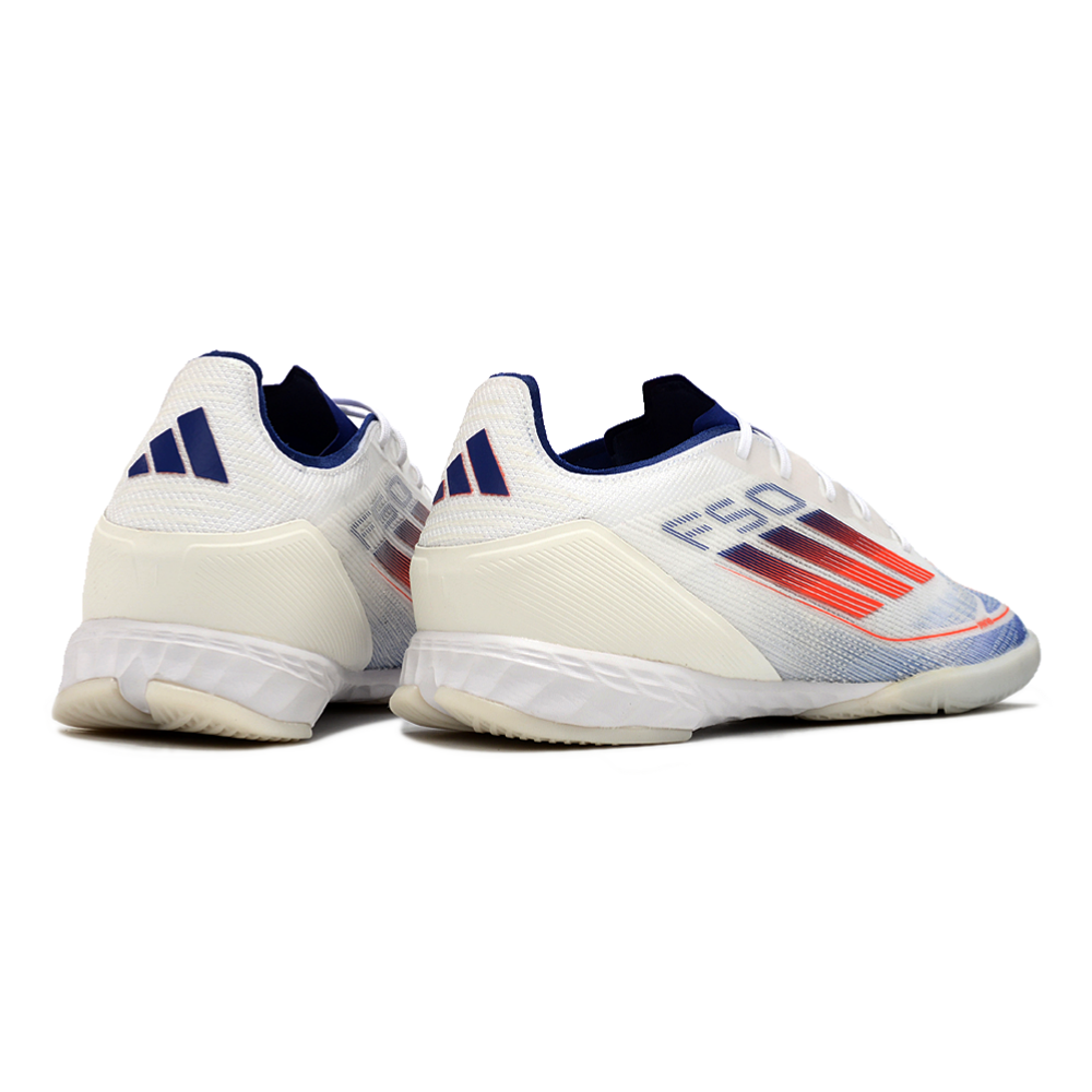 Chuteira Futsal Adidas F50 IC Branca, Azul e Vermelha 