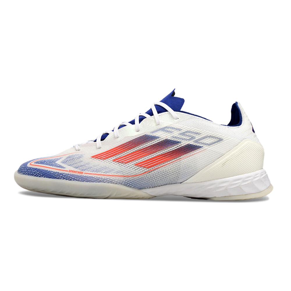 Chuteira Futsal Adidas F50 IC Branca, Azul e Vermelha 