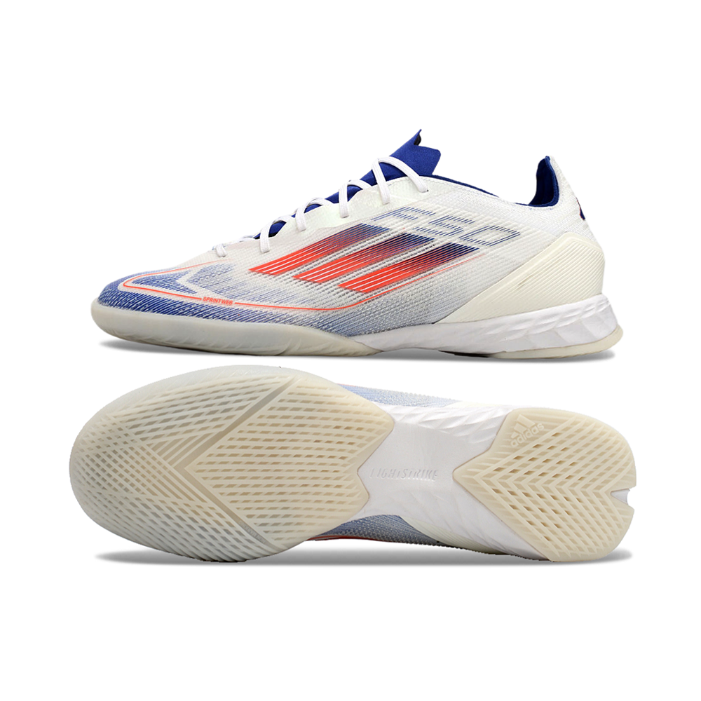 Chuteira Futsal Adidas F50 IC Branca, Azul e Vermelha 