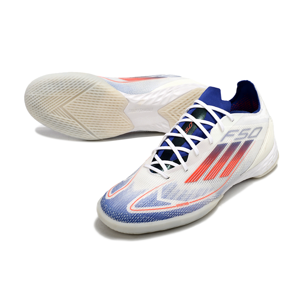 Chuteira Futsal Adidas F50 IC Branca, Azul e Vermelha 