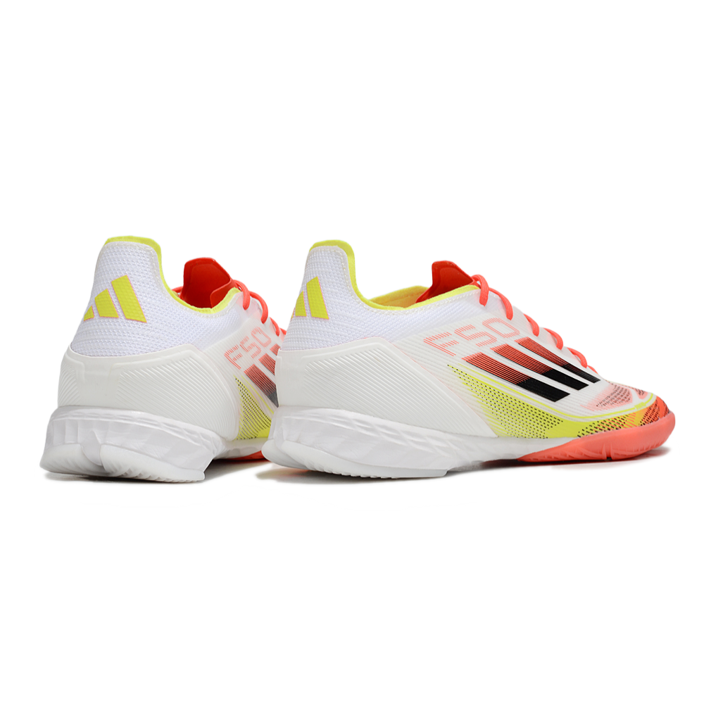 Chuteira Futsal Adidas F50 IC Branca, Laranja e Amarelo