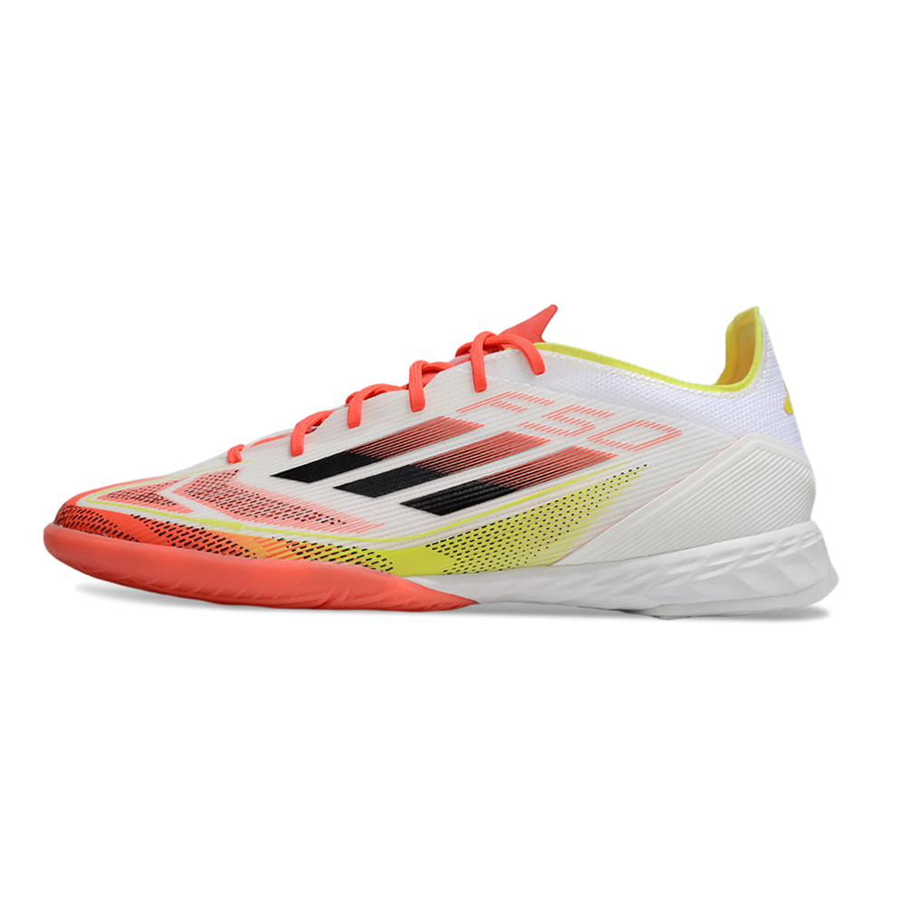 Chuteira Futsal Adidas F50 IC Branca, Laranja e Amarelo
