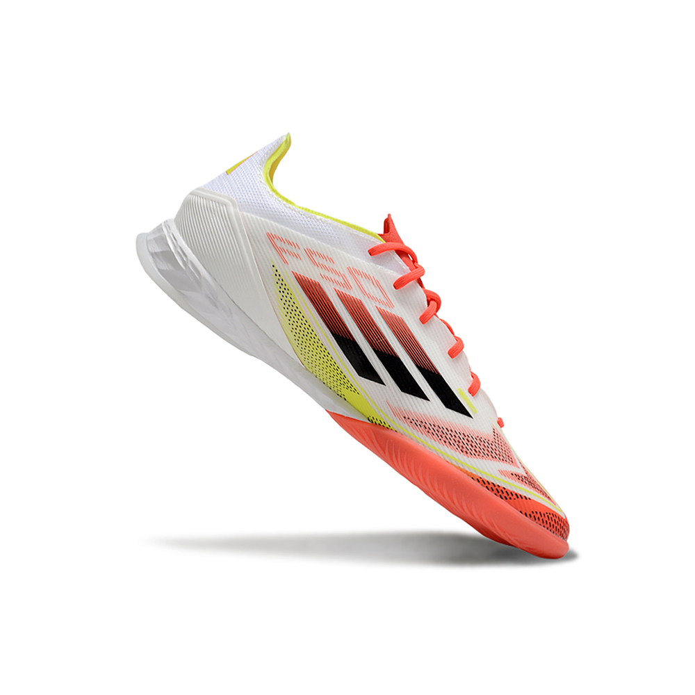 Chuteira Futsal Adidas F50 IC Branca, Laranja e Amarelo