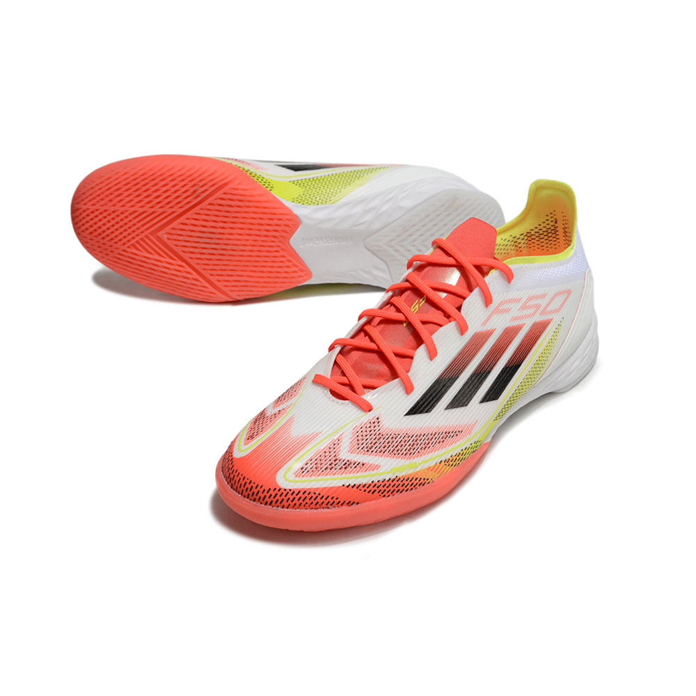 Chuteira Futsal Adidas F50 IC Branca, Laranja e Amarelo