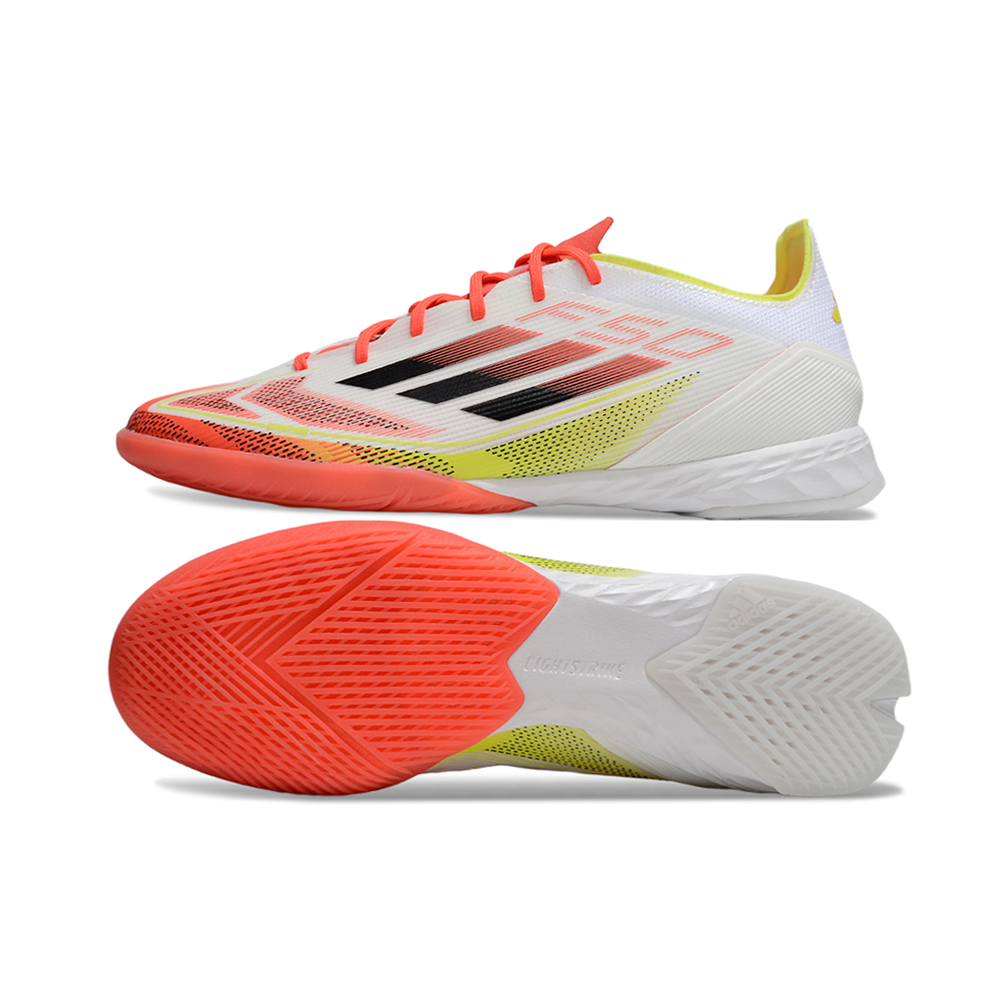 Chuteira Futsal Adidas F50 IC Branca, Laranja e Amarelo