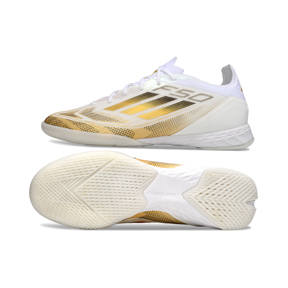 Chuteira Futsal Adidas F50 IC Branco e Dourado