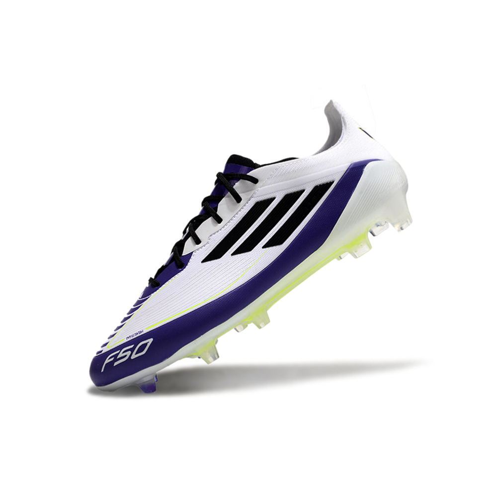 Chuteira Campo Adidas F50 FG Messi Branca, Roxa e Verde 