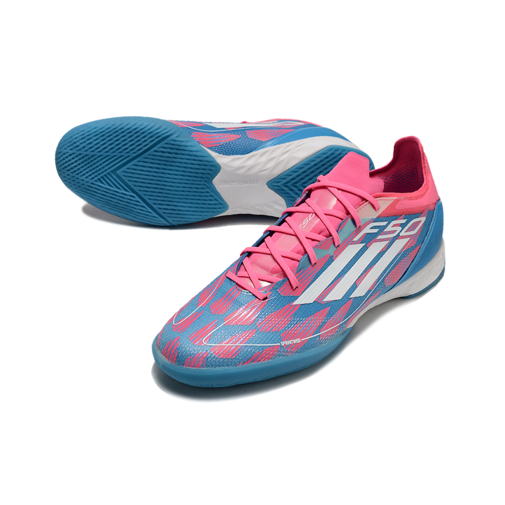 Chuteira Futsal Adidas F50 IC Rosa, Azul e Branca 