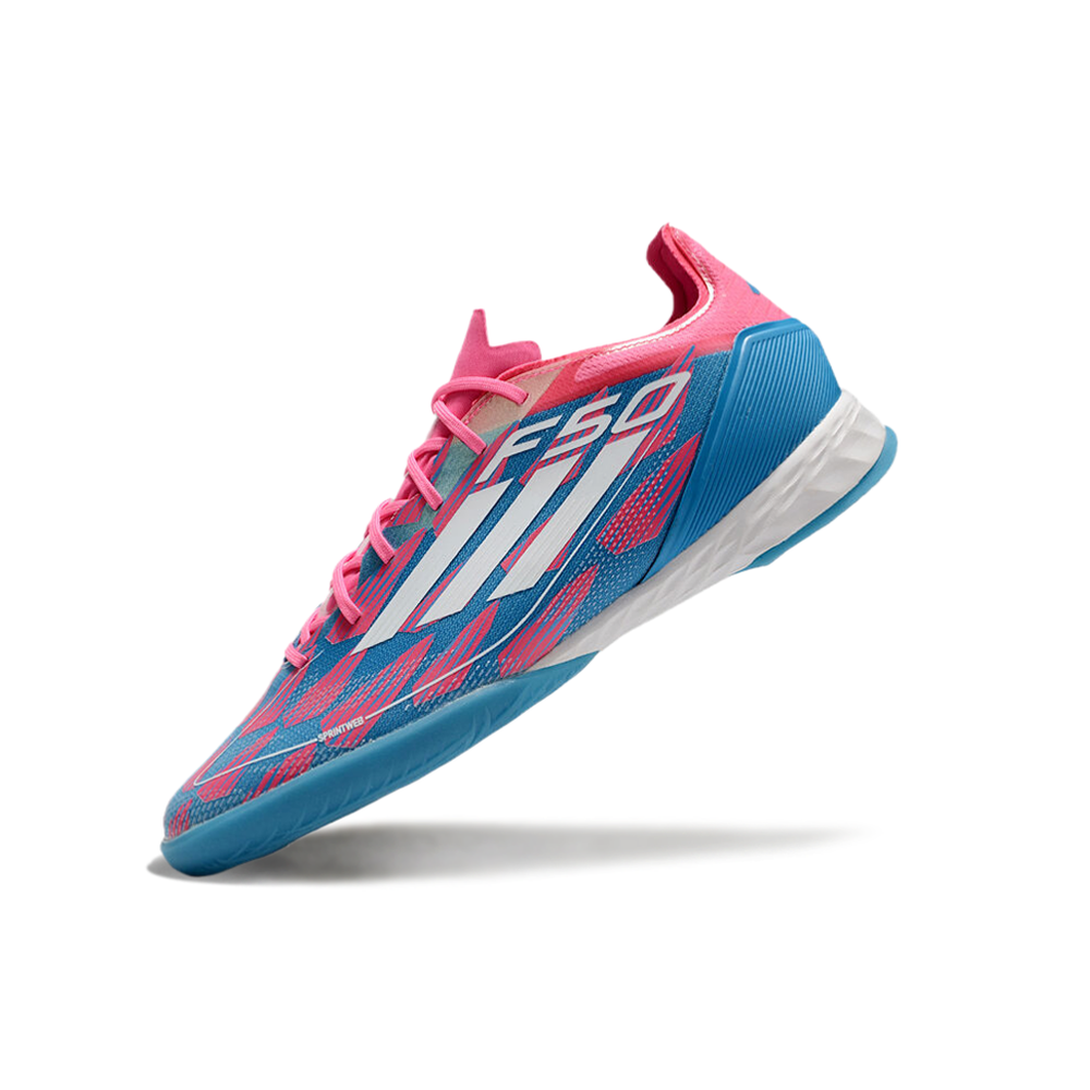 Chuteira Futsal Adidas F50 IC Rosa, Azul e Branca 
