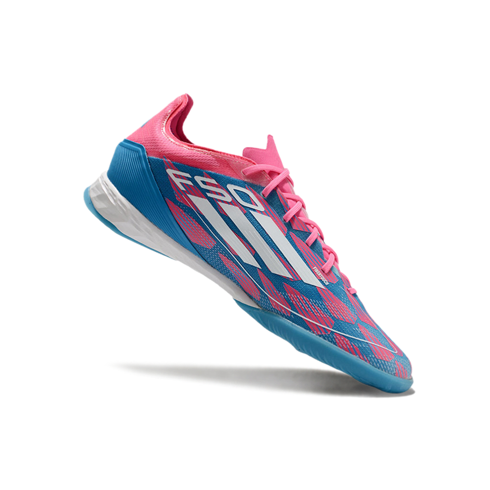 Chuteira Futsal Adidas F50 IC Rosa, Azul e Branca 