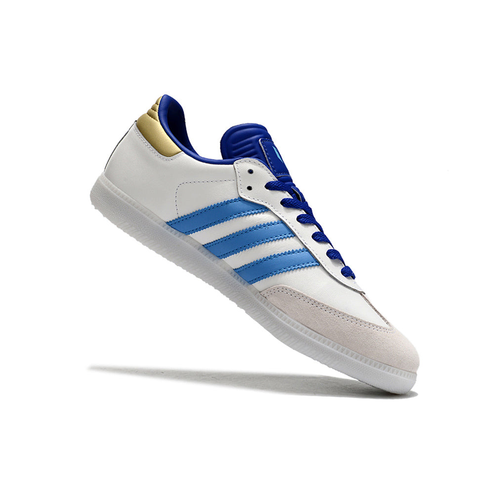 Chuteira Futsal Adidas Lionel Messi x Samba IC Branco, Azul e Dourado