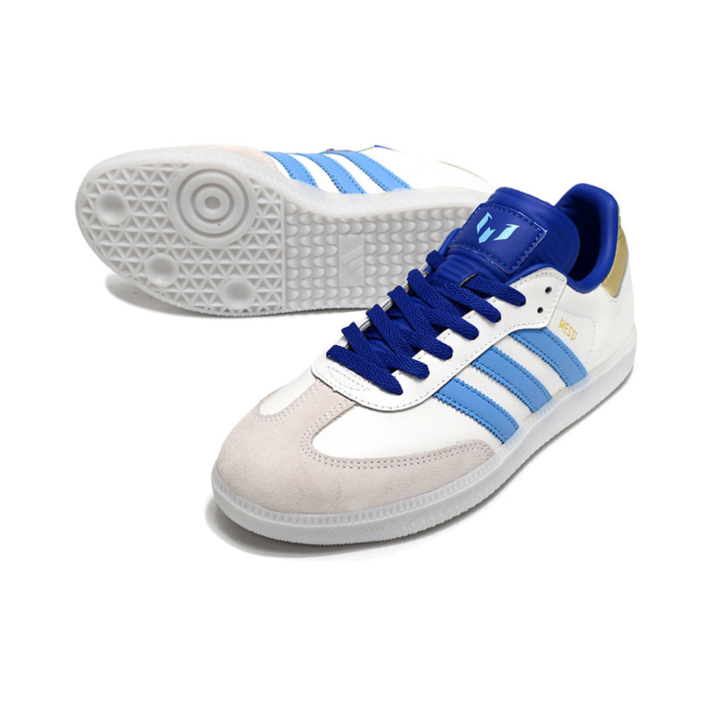 Chuteira Futsal Adidas Lionel Messi x Samba IC Branco, Azul e Dourado