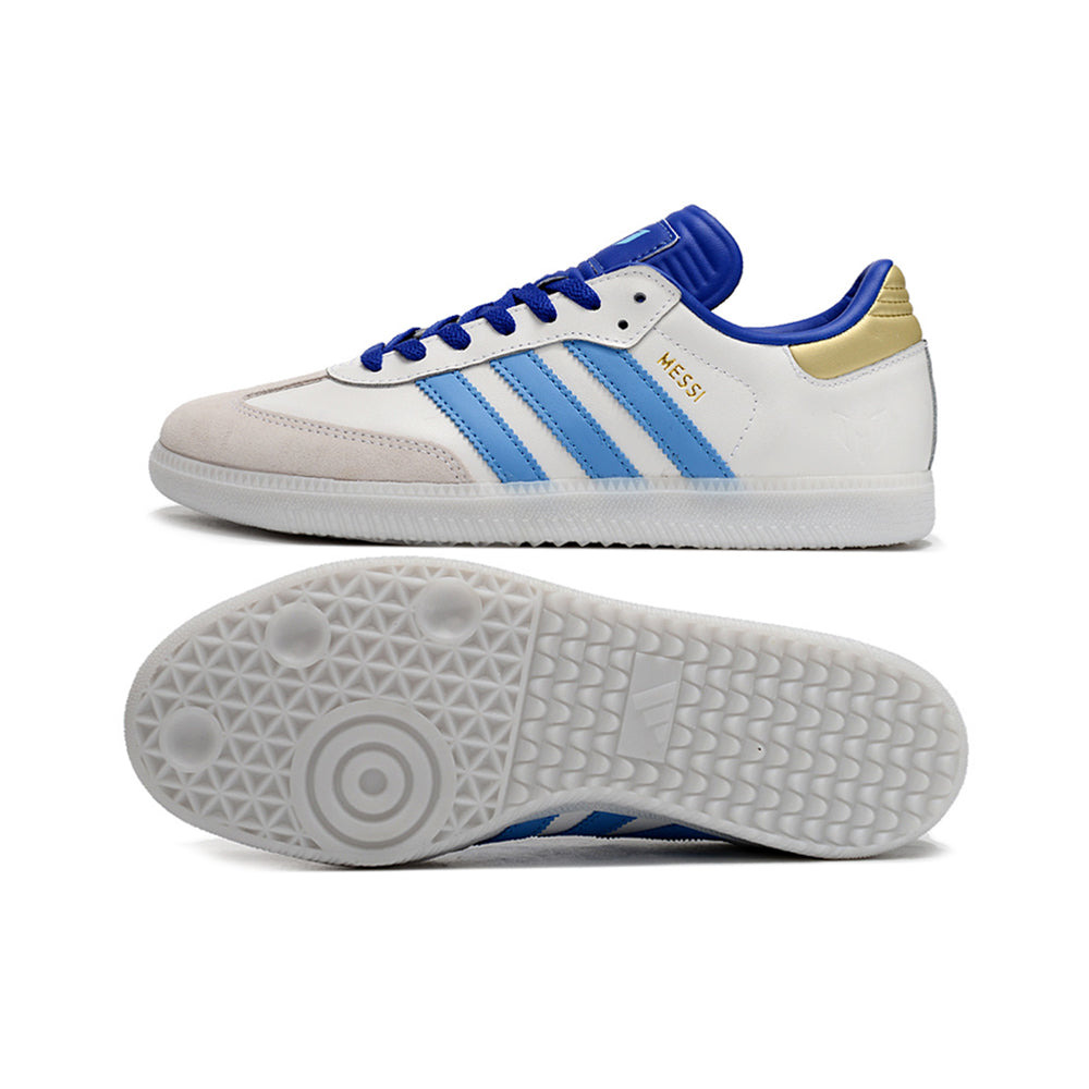 Chuteira Futsal Adidas Lionel Messi x Samba IC Branco, Azul e Dourado