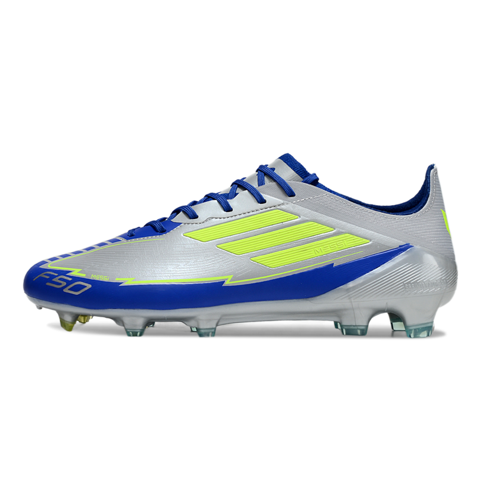 Chuteira Campo Adidas F50 FG Prata, Azul e Verde