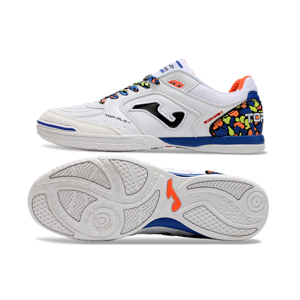 Chuteira Futsal Joma Top Flex Rebound IC Branca e Azul