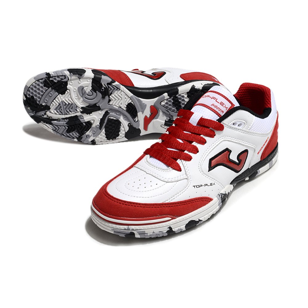 Chuteira Futsal Joma Top Flex Rebound IC Branca e Vermelha