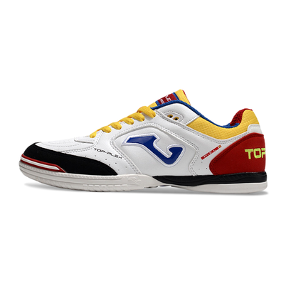 Chuteira Futsal Joma Top Flex Rebound IC Branca, Amarelo, Azul e Vermelho