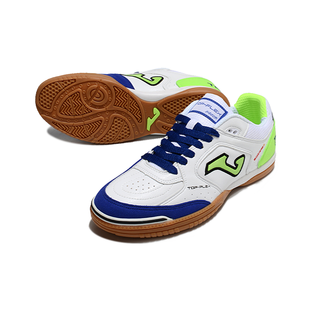 Chuteira Futsal Joma Top Flex Rebound IC Branca, Azul e Verde