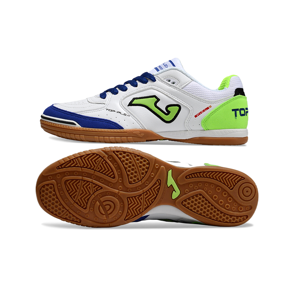 Chuteira Futsal Joma Top Flex Rebound IC Branca, Azul e Verde
