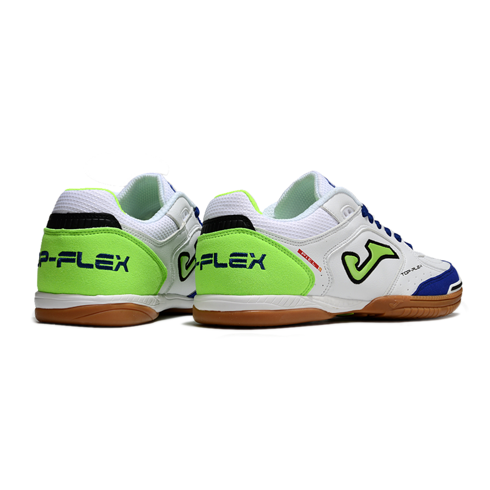 Chuteira Futsal Joma Top Flex Rebound IC Branca, Azul e Verde
