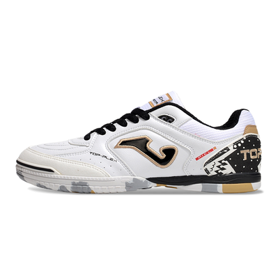 Chuteira Futsal Joma Top Flex Rebound IC Branca, Preto e Dourado