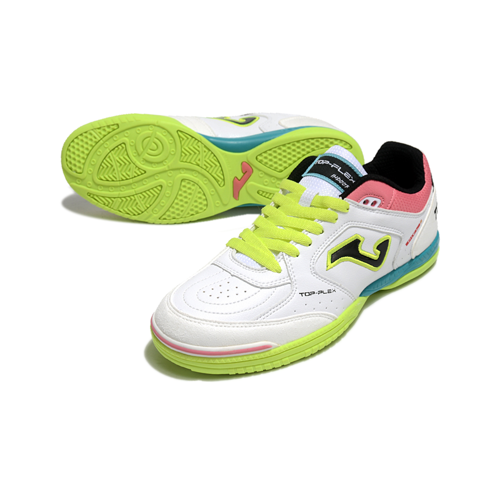 Chuteira Futsal Joma Top Flex Rebound IC Branca, Verde, Rosa e Azul