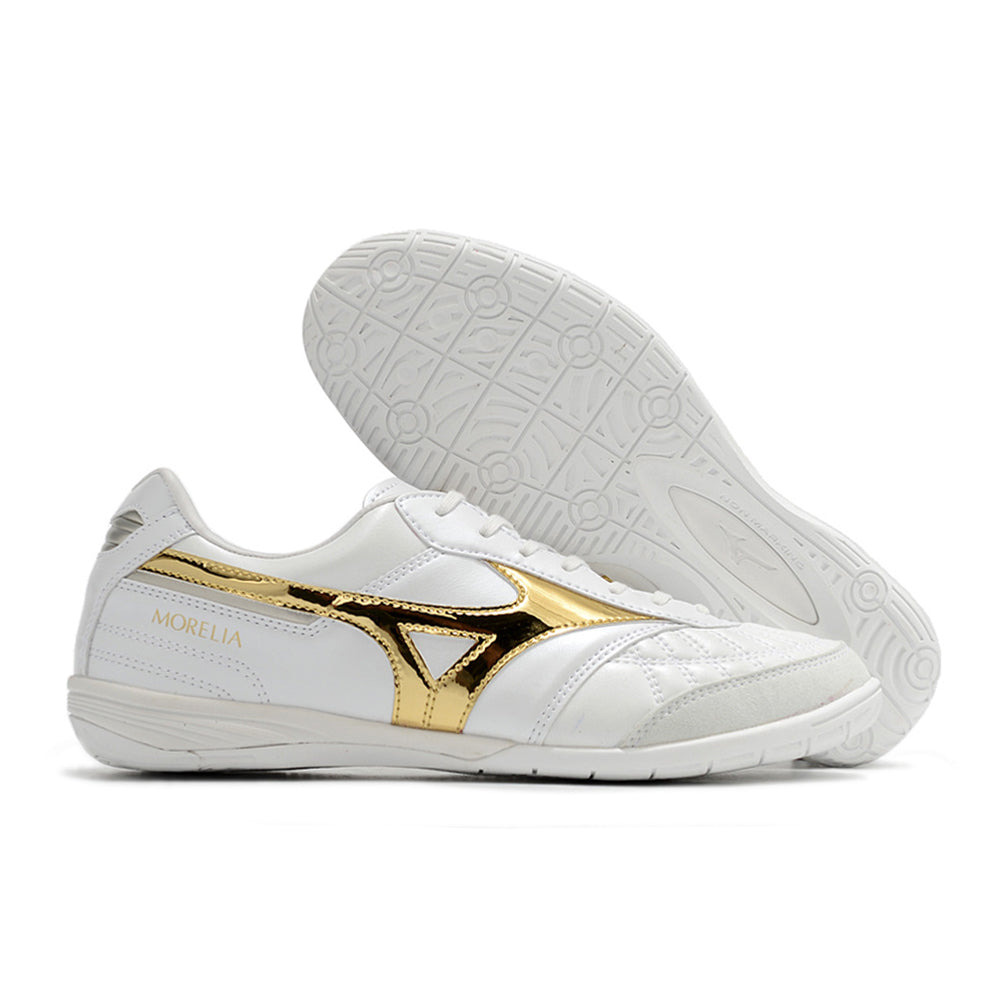 Chuteira Futsal Mizuno Morelia Sala IC Branca e Dourada