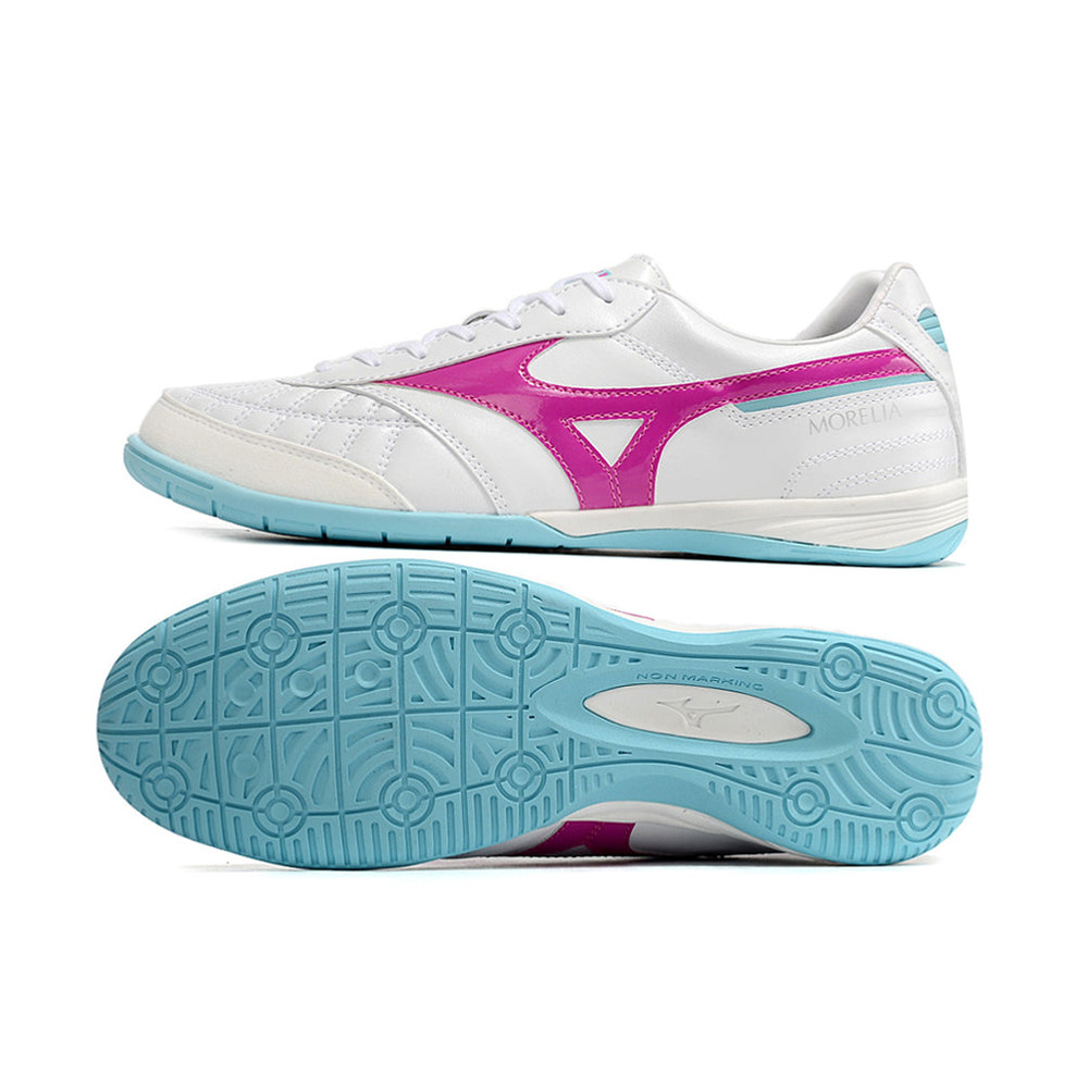 Chuteira Futsal Mizuno Morelia Sala IC Branca, Rosa e Azul