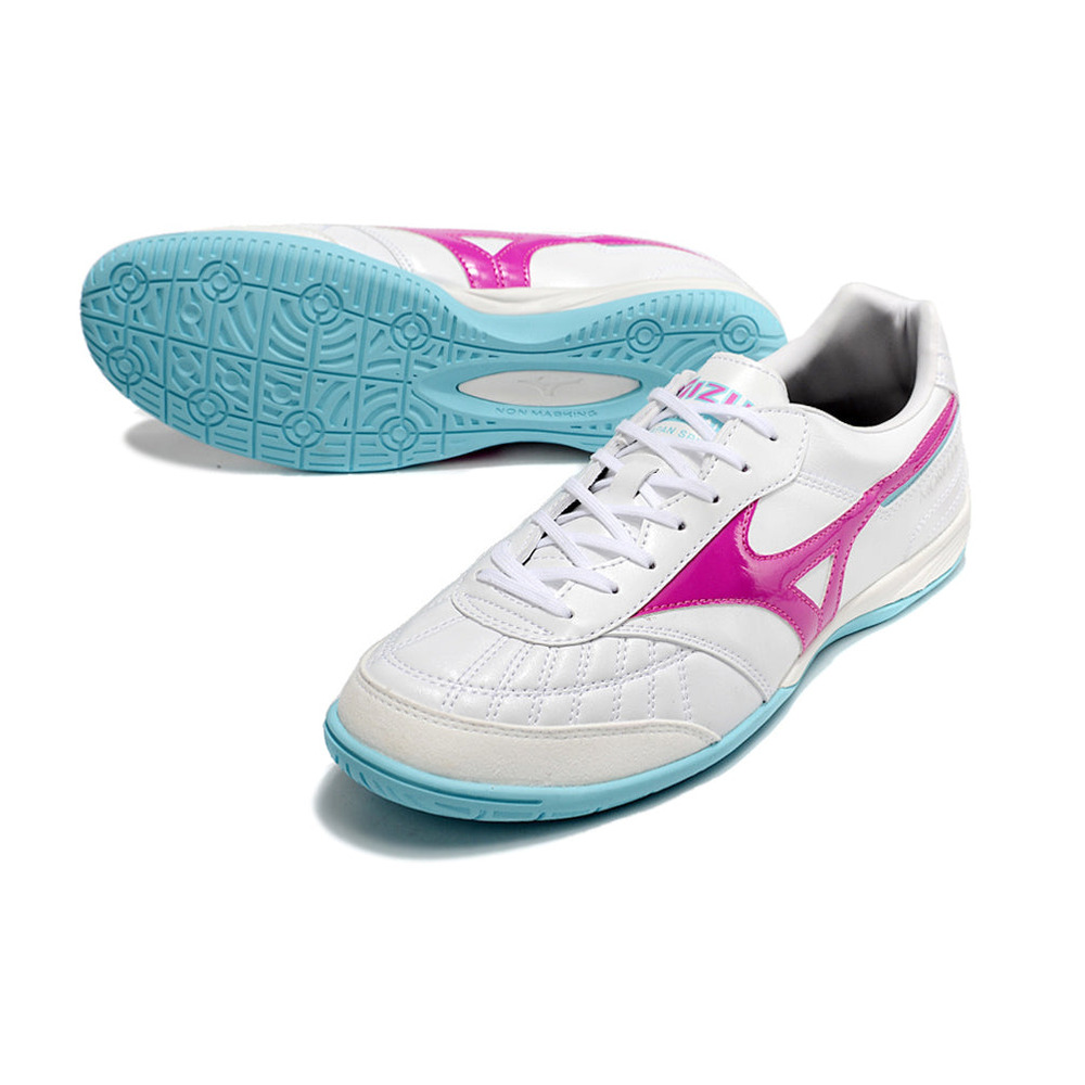 Chuteira Futsal Mizuno Morelia Sala IC Branca, Rosa e Azul