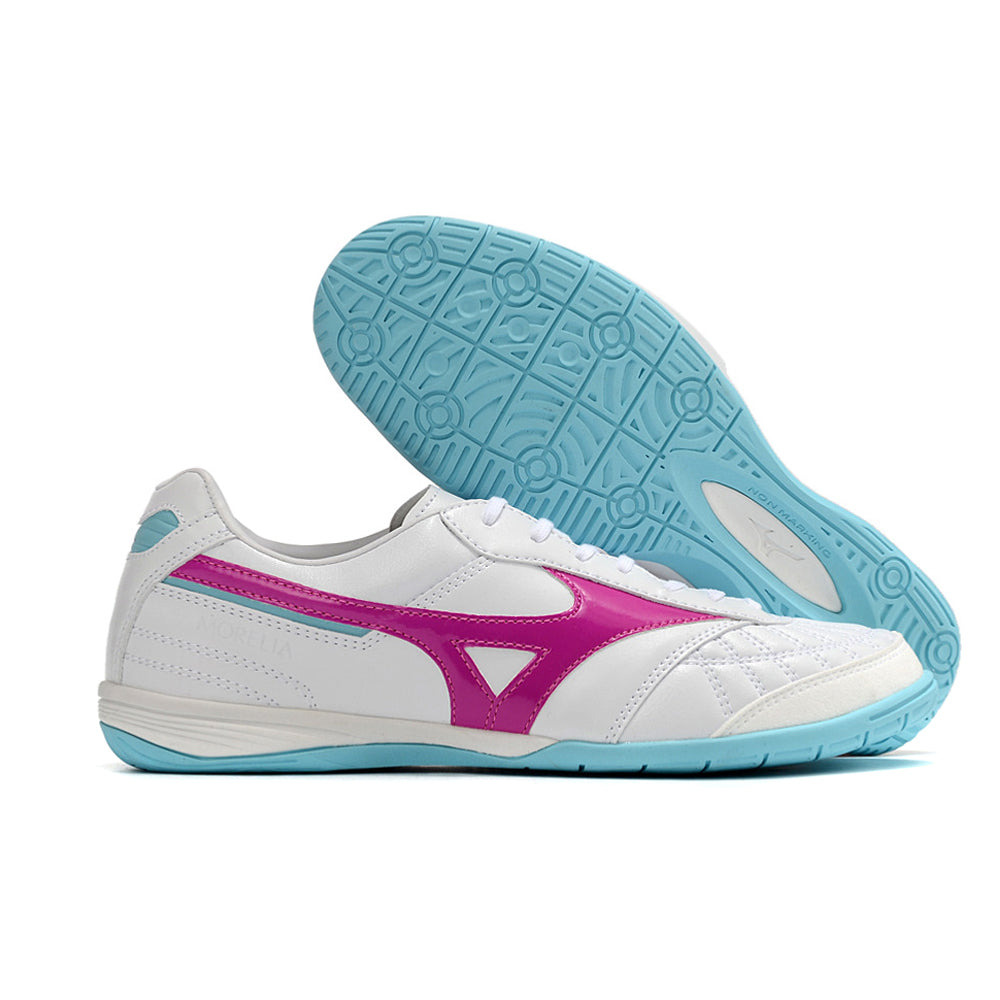 Chuteira Futsal Mizuno Morelia Sala IC Branca, Rosa e Azul