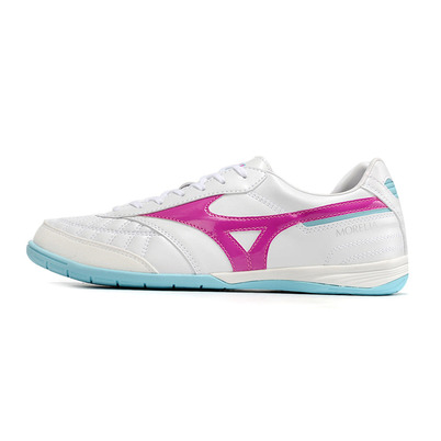 Chuteira Futsal Mizuno Morelia Sala IC Branca, Rosa e Azul