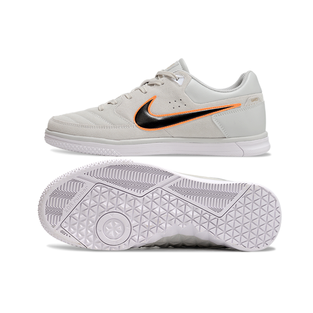 Chuteira Futsal Nike 5 StreetGato IC Branco, Preto e Laranja